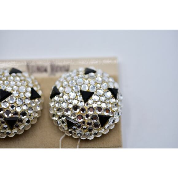 JAMES ARPAD Vintage Clip On Earrings Rhinestone Crystal Black Signed NOS Bin8 - Picture 3 of 12